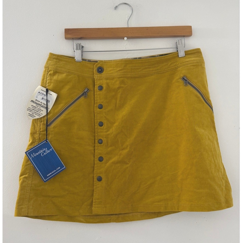 Kuhl Streamline Skirt Topaz Yellow Corduroy Button Front Utility Skirt Size 12